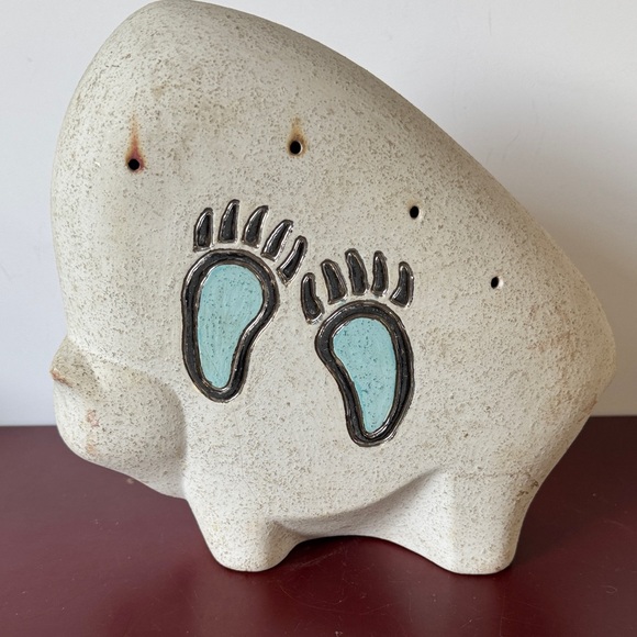 Handcrafted Ceramic buffalo Figurine with Footprint Design - Picture 4 of 11